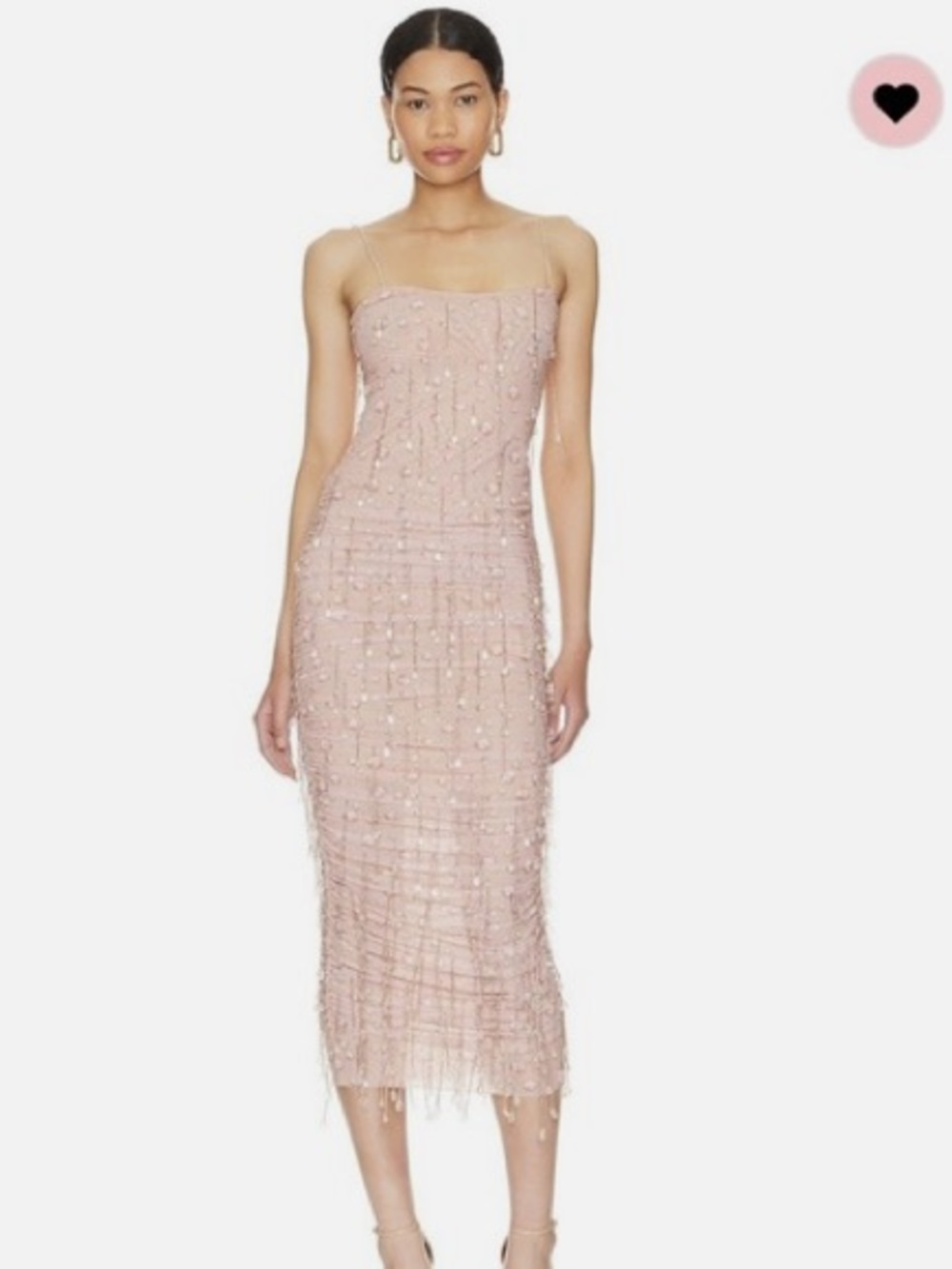 H’ours Beaded Crystal Embellished Constanza Midi Dress - Blush Pink